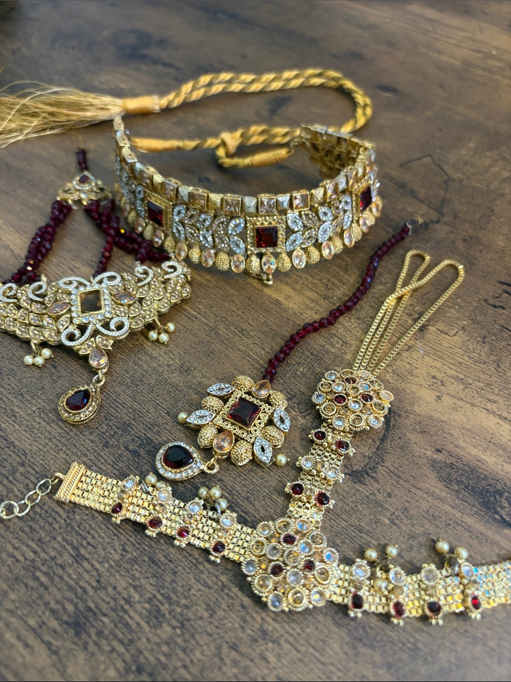 Gold and Ruby-tone Women’s Traditional Jewelry Set